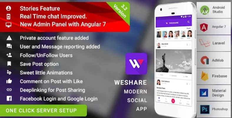 Social Media Sharing Android App with Angular Admin | Laravel (PHP) Backend | Complete App | WeShare